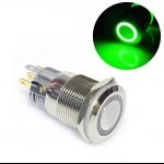Кнопка с фиксацией водонепроницаемая 12В 3А - зеленая подсветка