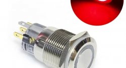 Кнопка с фиксацией водонепроницаемая 12В 3А - красная подсветка