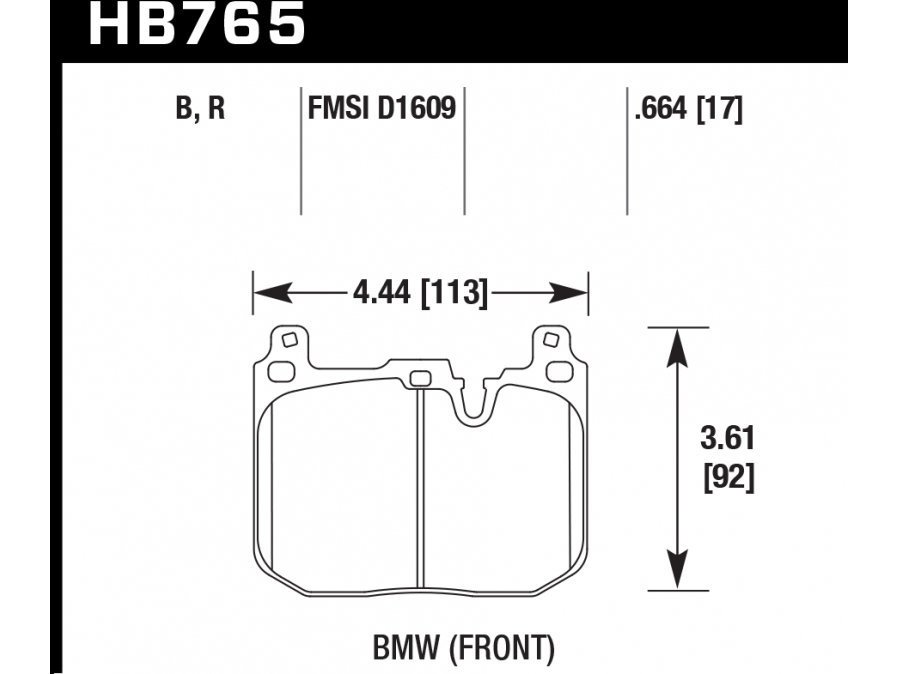 Колодки тормозные HB765N.664 HAWK HP Plus; перед BMW M4 F82, F32; M3 F80 F30; F20 F22 F87 M-Perf