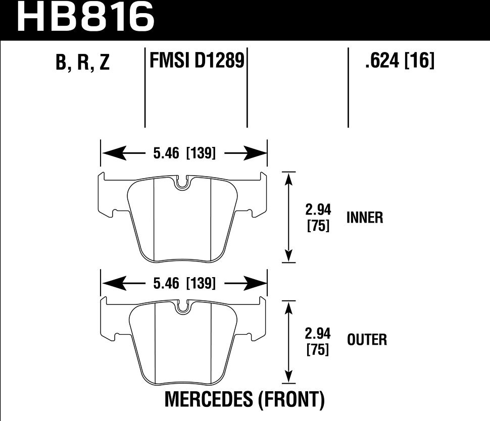 Колодки тормозные HB816Z.624 HAWK PC Mercedes-Benz CL63 AMG  передние