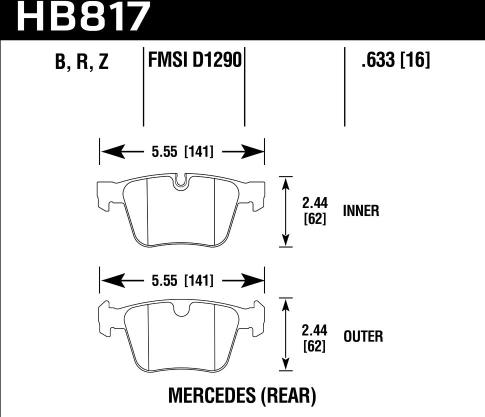 Колодки тормозные HB817B.633 HAWK HPS 5.0 Mercedes-Benz CL63 AMG  задние