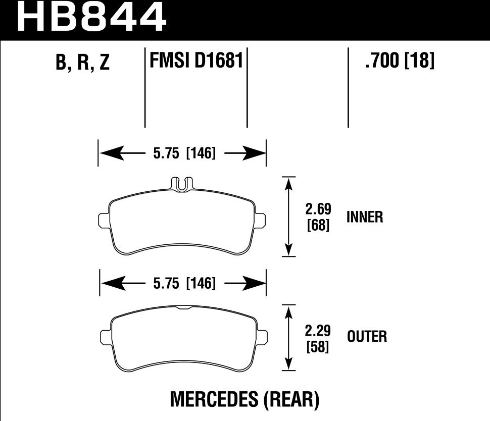 Колодки тормозные HB844B.700 задние AMG GT, SL 63AMG 2012-> ;
