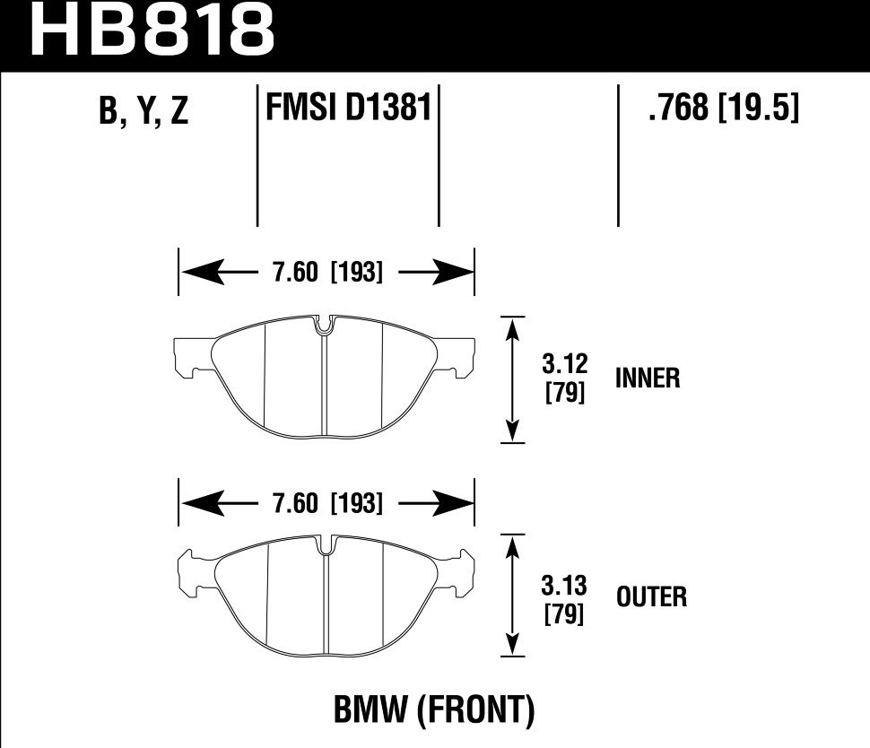 Колодки тормозные HB818Y.768 HAWK LTS BMW X5 xDrive50i передние