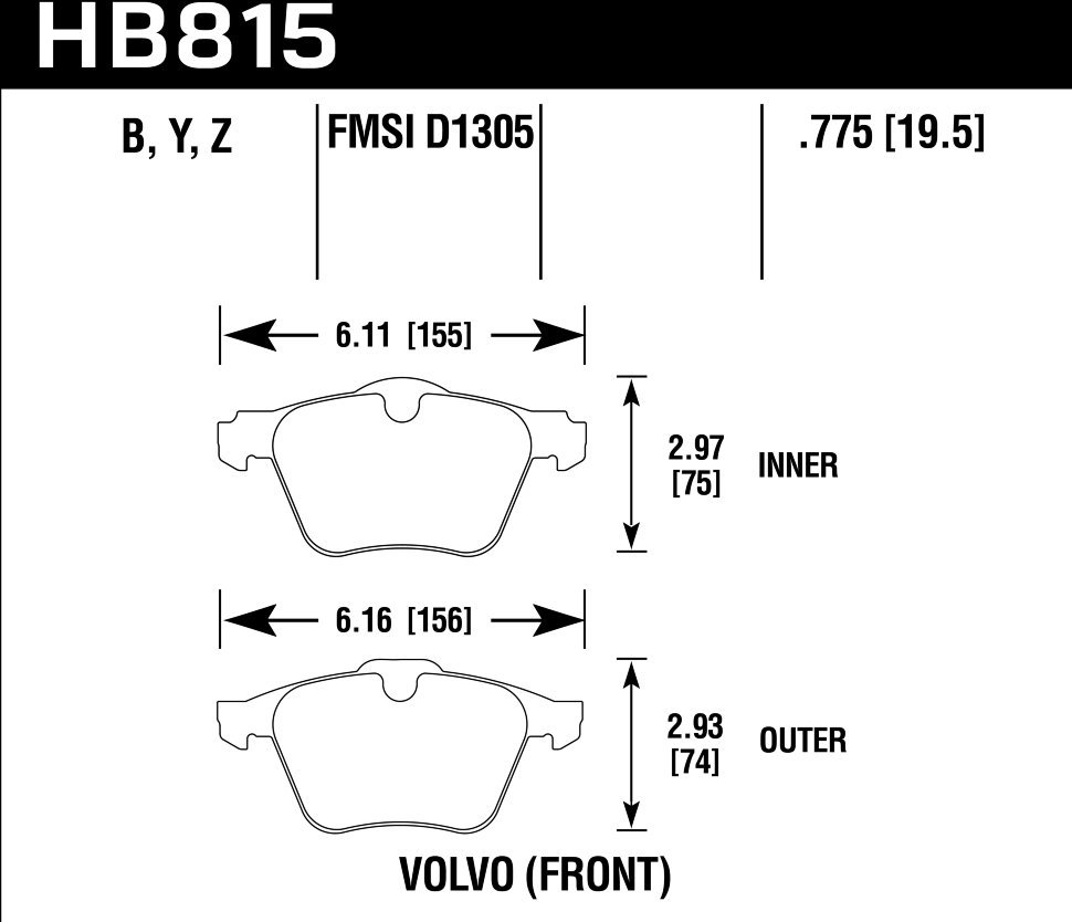 Колодки тормозные HB815Y.775 HAWK Street Race Volvo S60 316mm Brake Rotors передние