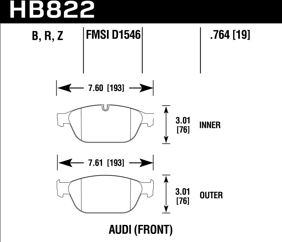 Колодки тормозные HB822Z.764 HAWK PC Audi A8 Quattro  передние