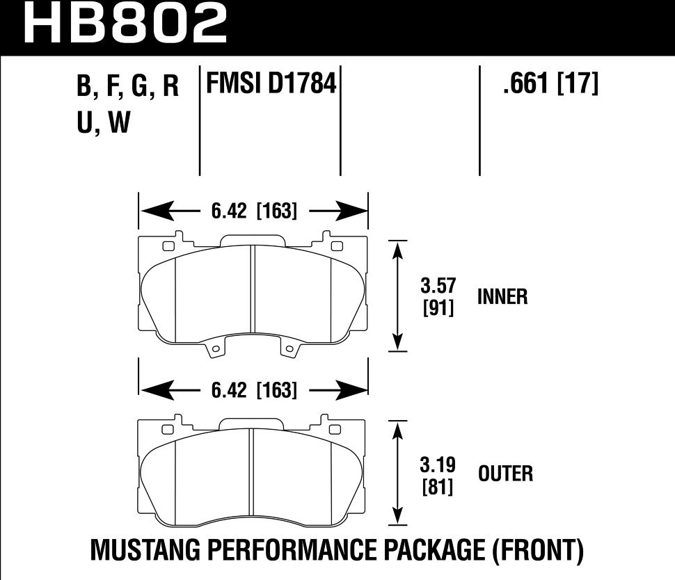 Колодки тормозные HB802W.661 HAWK DCT-30 D1784 Mustang Perf Package (Front)