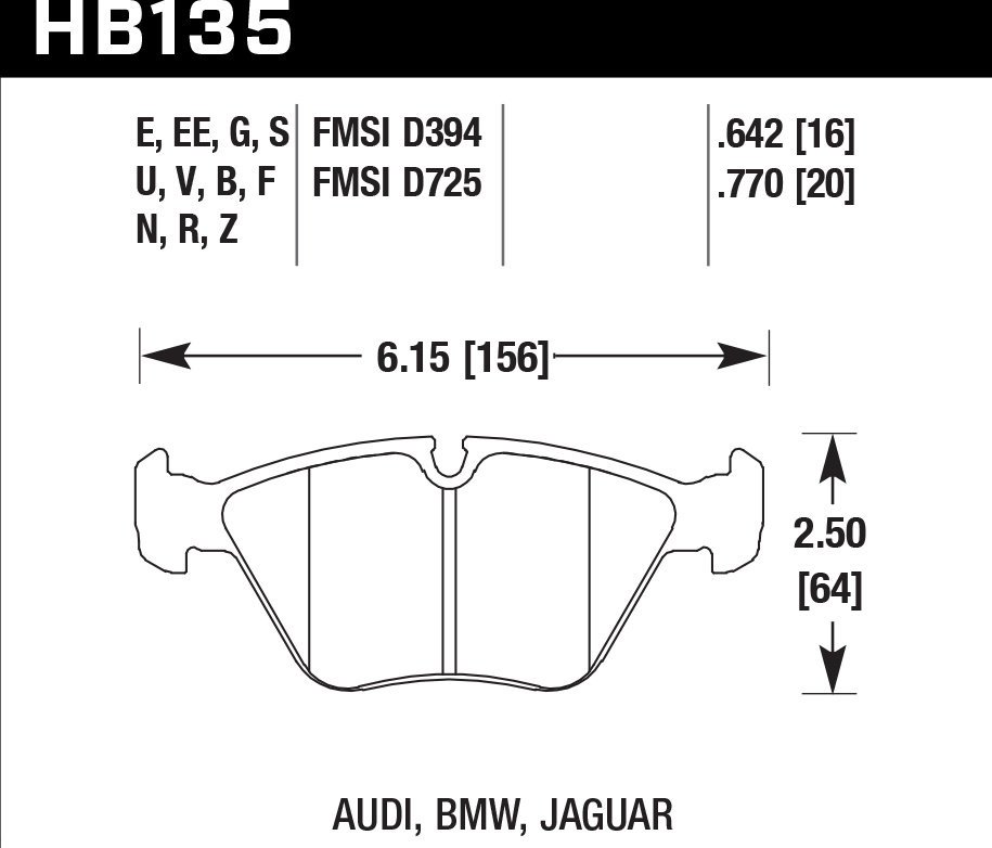 Колодки тормозные HB135B.760 HAWK HPS 5.0  передние BMW 5 (E34) / 7 (E32) / M3 3.0 E36