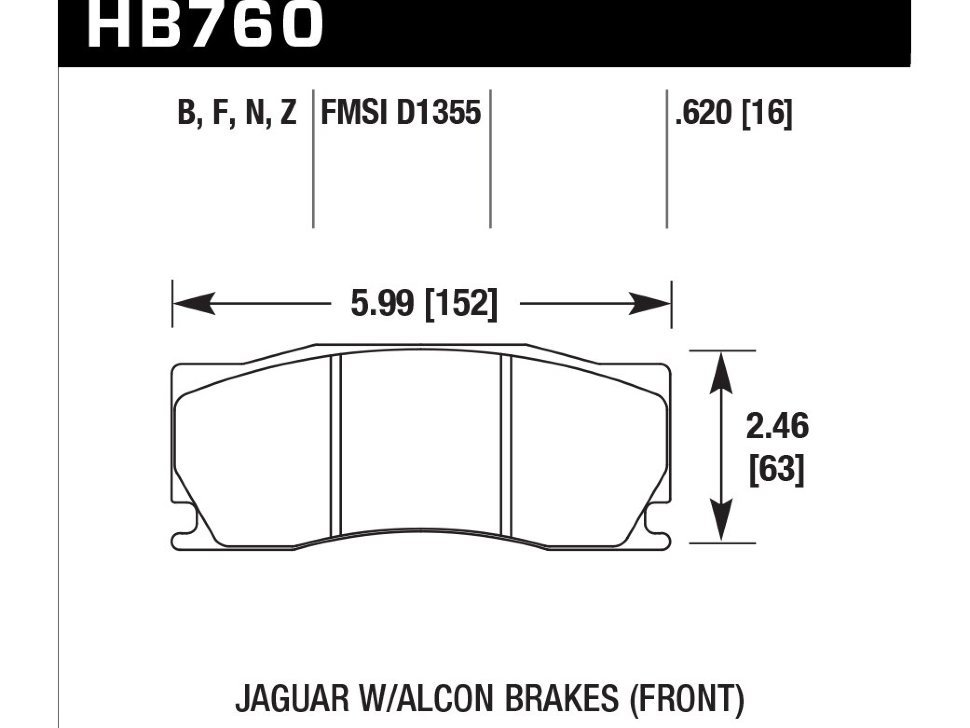 Колодки тормозные HB760U.620 HAWK DTC-70  Jaguar XK (X150) тормоза Alcon; 2006-2014
