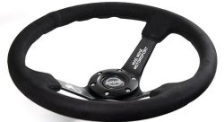 Руль 350мм, большой вылет, замша, черная нить, "MM" Mad Mike Formula Drift, черный