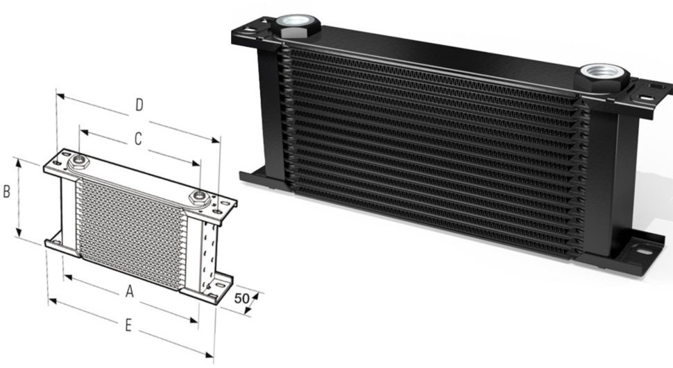 Радиатор масляный 10 рядов; 330 mm ширина; ProLine STD (M22x1,5 выход) Setrab, 50-610-7612
