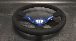 Руль 350мм, большой вылет, замша, черная нить, "MM" Mad Mike Formula Drift, синий