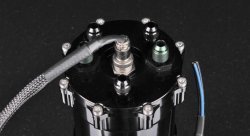 Бак топливный, 1 л, вход - AN6, выход - AN6, под 2 насоса Walbro 255л/ч, алюминиевый