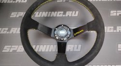 Руль 355мм, большой вылет, замша, желтая нить