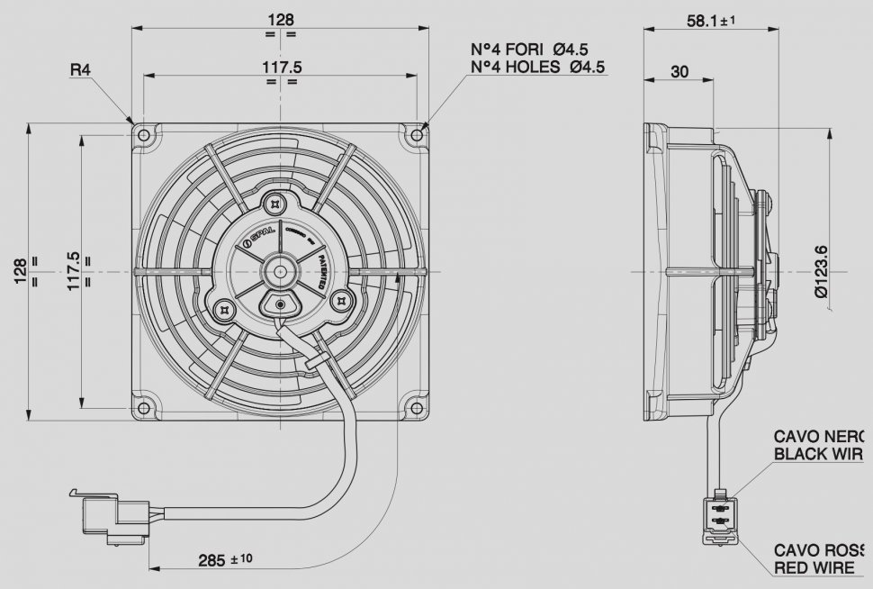 Вентилятор втягивающий (за радиатором) 4,5" (115mm) 400 м3/ч SPAL