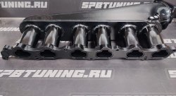 Коллектор впускной фрезерованный Toyota 2JZ-GTE c дросселем 90мм и топливной рейкой, черный и серебристый