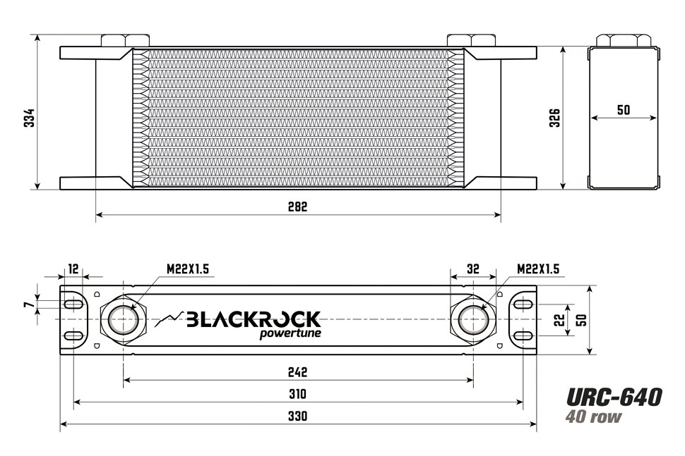 Радиатор масляный 40 рядов; 330 mm ширина; STD-RС (M22x1,5 выход) BlackRock Lab