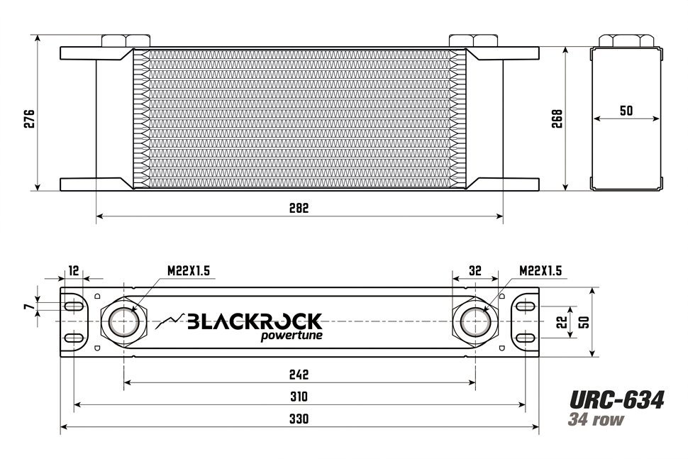 Радиатор масляный 34 рядов; 330 mm ширина; STD-RС (M22x1,5 выход) BlackRock Lab