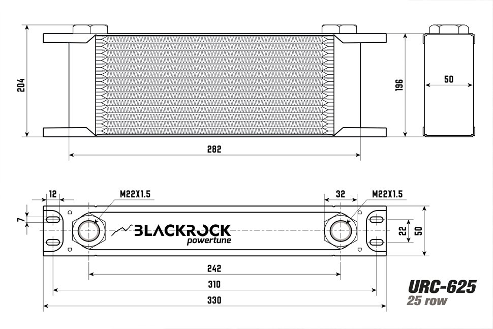 Радиатор масляный 25 рядов; 330 mm ширина; M22x1,5 выход  BlackRock Lab