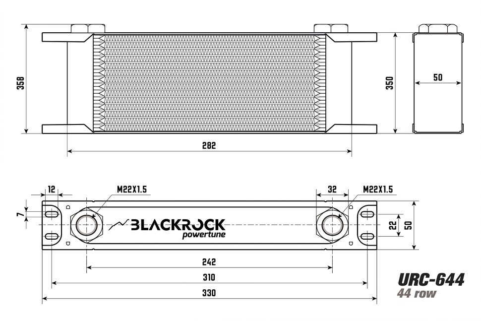 Радиатор масляный 44 рядов; 330 mm ширина; STD-RС (M22x1,5 выход) BlackRock Lab