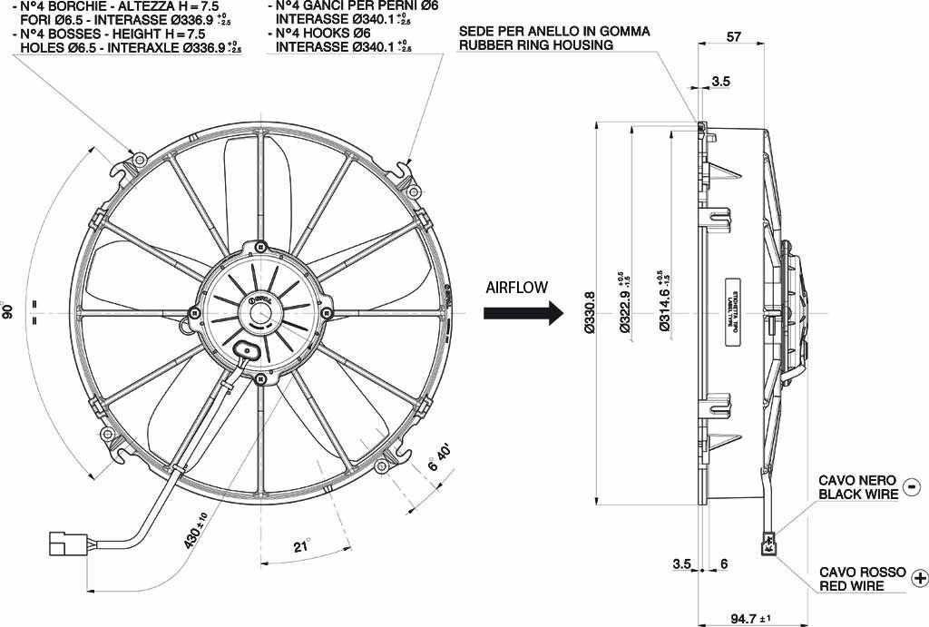Вентилятор охлаждения SPAL толкающий 12" (305мм) 12V 2780 м³/ч
