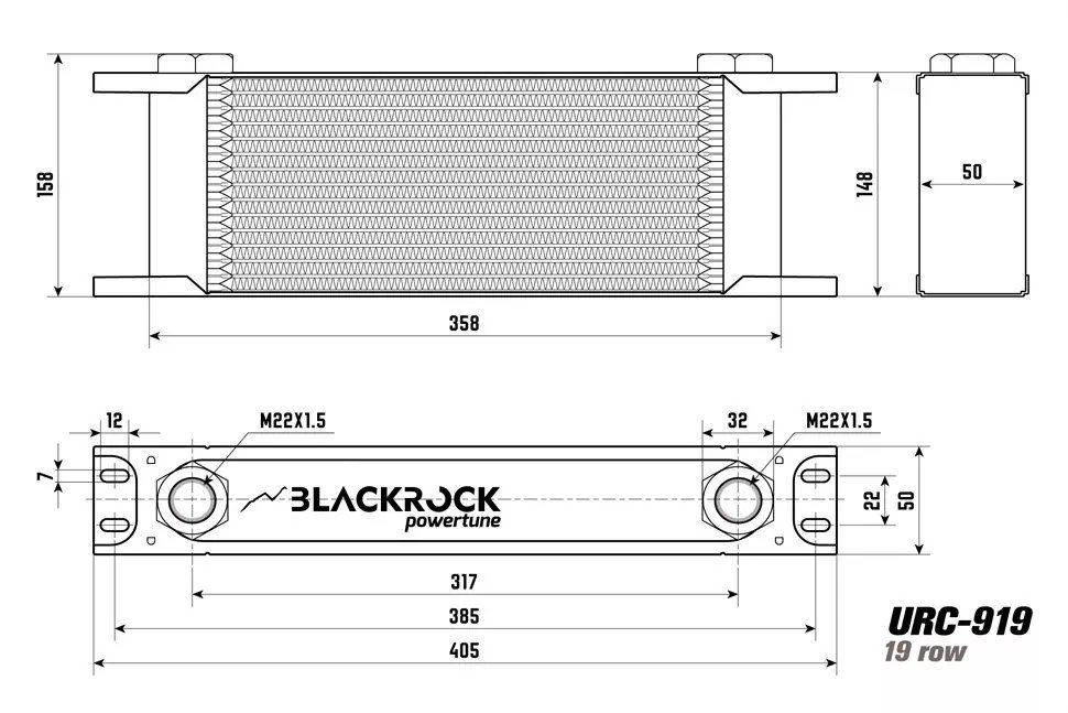 Радиатор масляный 19 рядов; 405мм ширина; STD-RС (M22x1,5 выход) BLACKROCK LAB