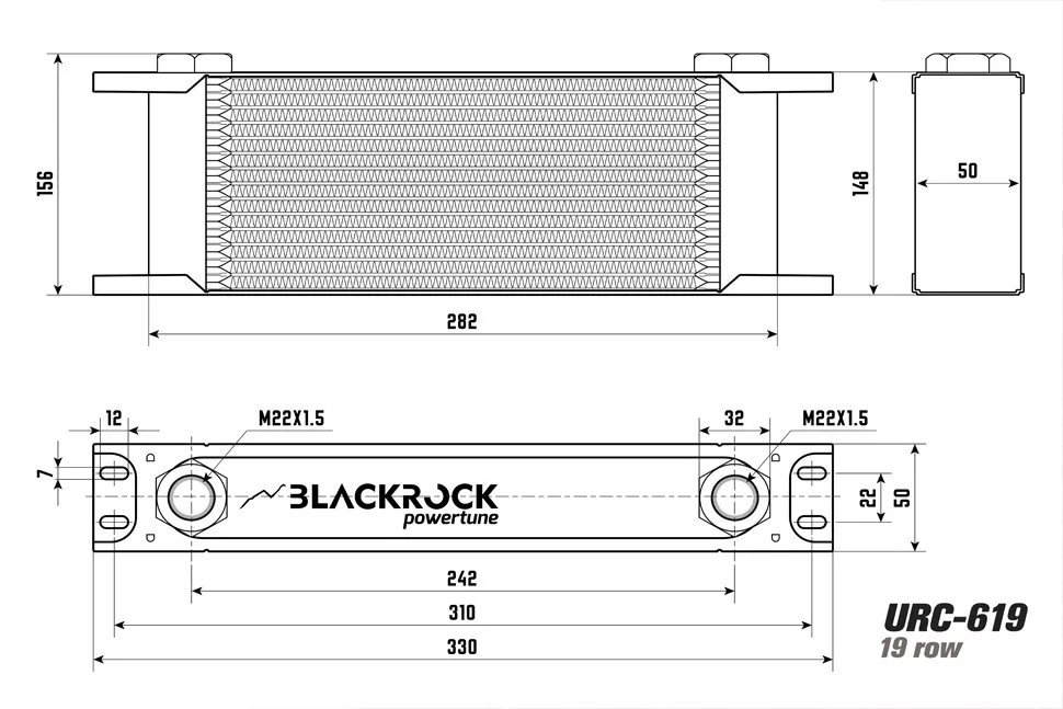 Радиатор масляный 19 рядов; 330мм ширина; STD-RС (M22x1,5 выход) BLACKROCK LAB