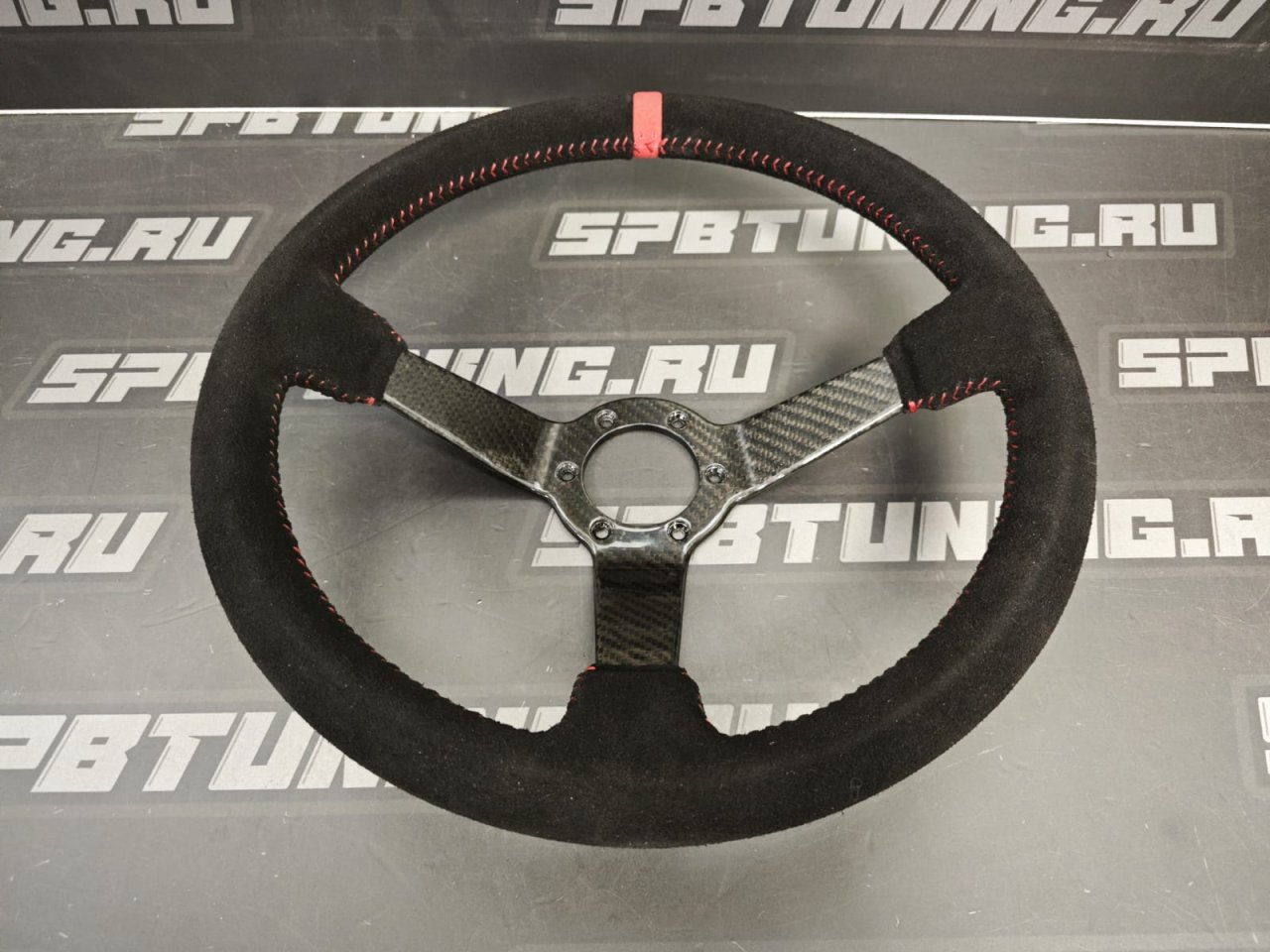 Руль спортивный Beltenick с выносом 90мм, замша, красная нить