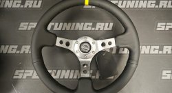 Руль NRG 350мм, большой вылет, кожа, желтая метка, серебро