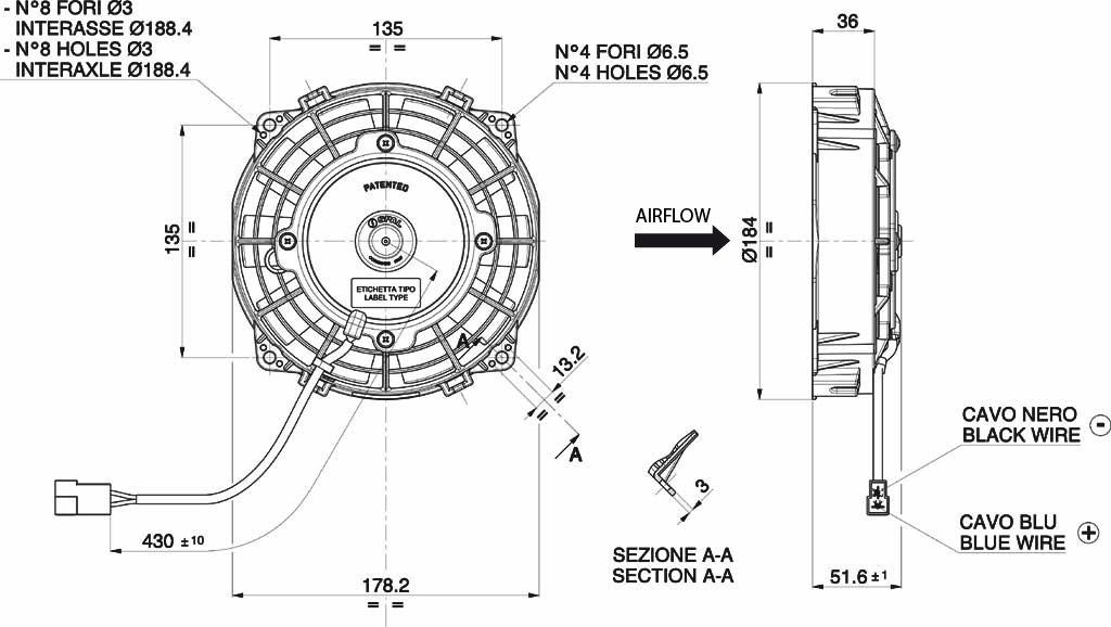 Вентилятор охлаждения SPAL универсальный 6.5" (167мм) 12V 530 м³/ч