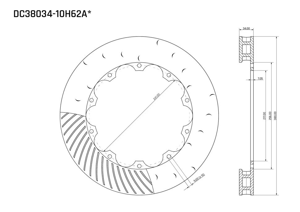 Ротор тормозного диска 380*34мм, DC Brakes DC38034-10H62A, H крепеж, (Brembo)