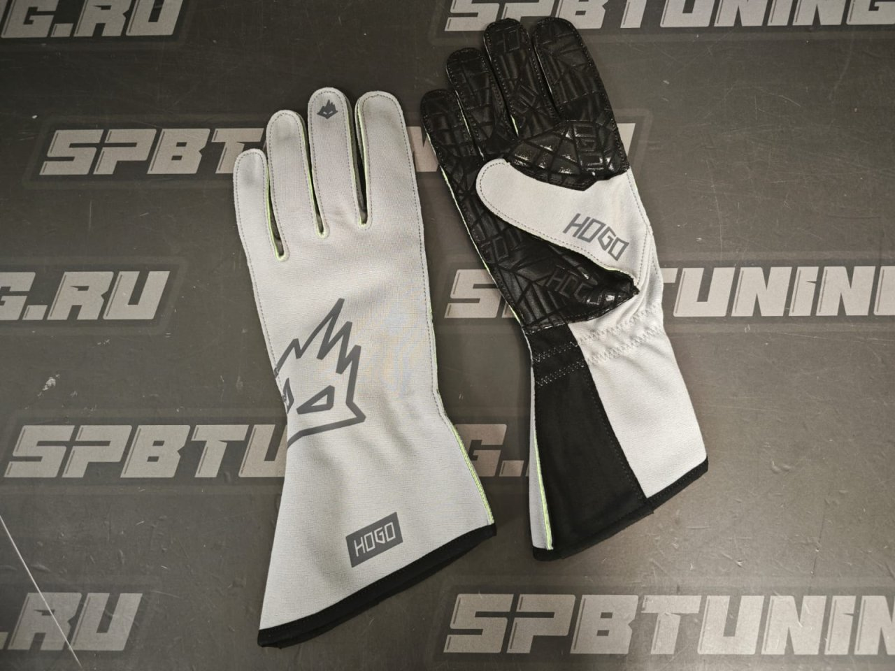 HOGO N2 перчатки для картинга, серый/зеленый неоновый, р-р XL