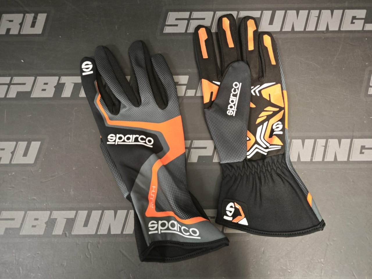 Sparco RUSH перчатки для картинга, серый/оранжевый неоновый, р-р 12
