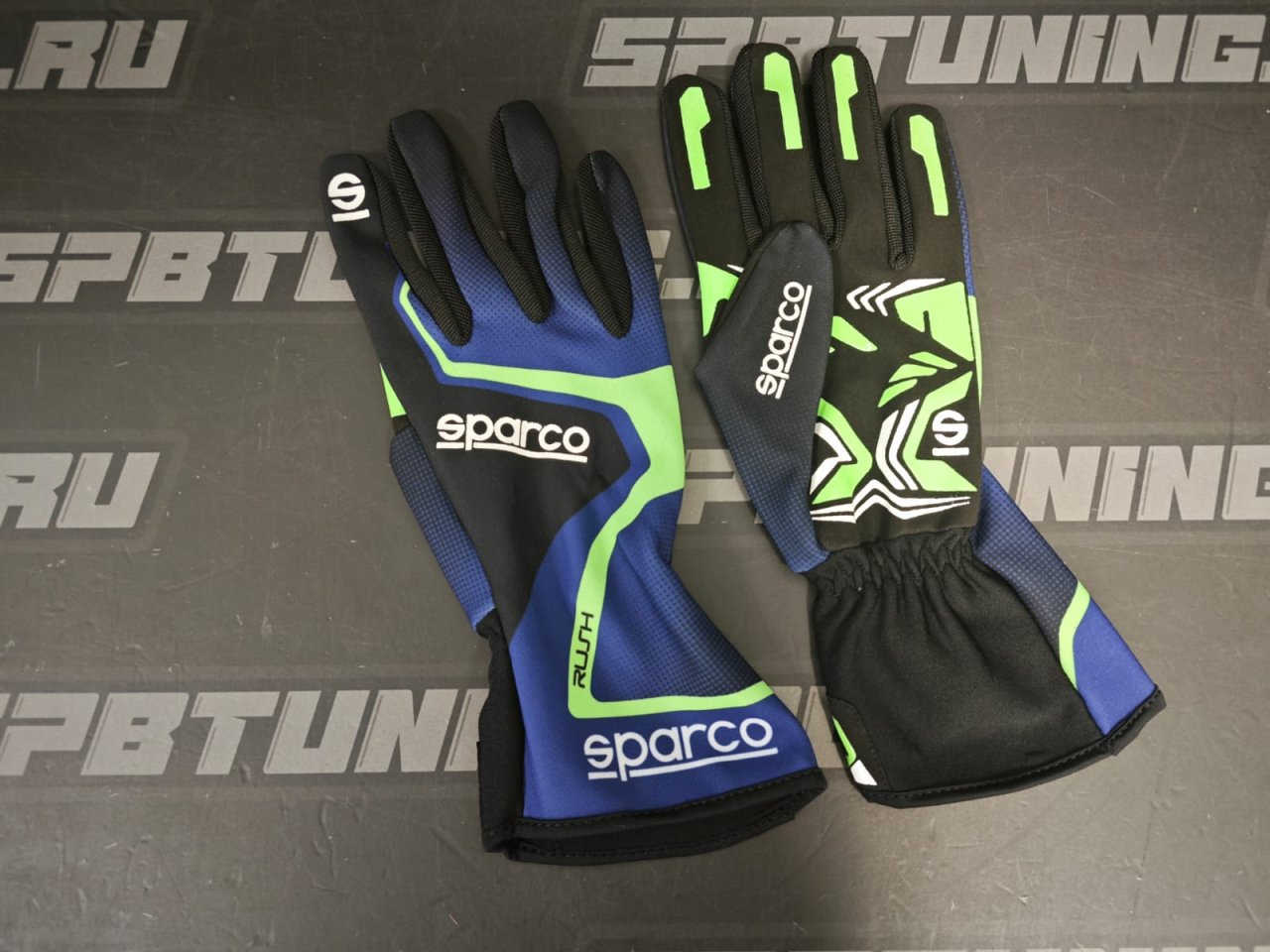 Sparco RUSH перчатки для картинга, синий/зеленый неоновый, р-р 13