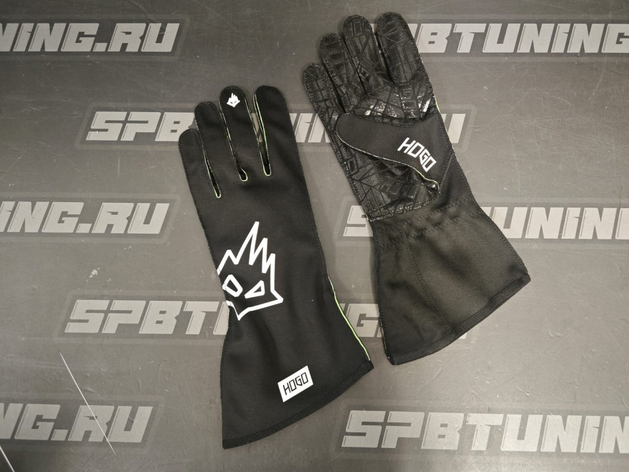 HOGO N2 перчатки для картинга, черный/зеленый неоновый, р-р XL