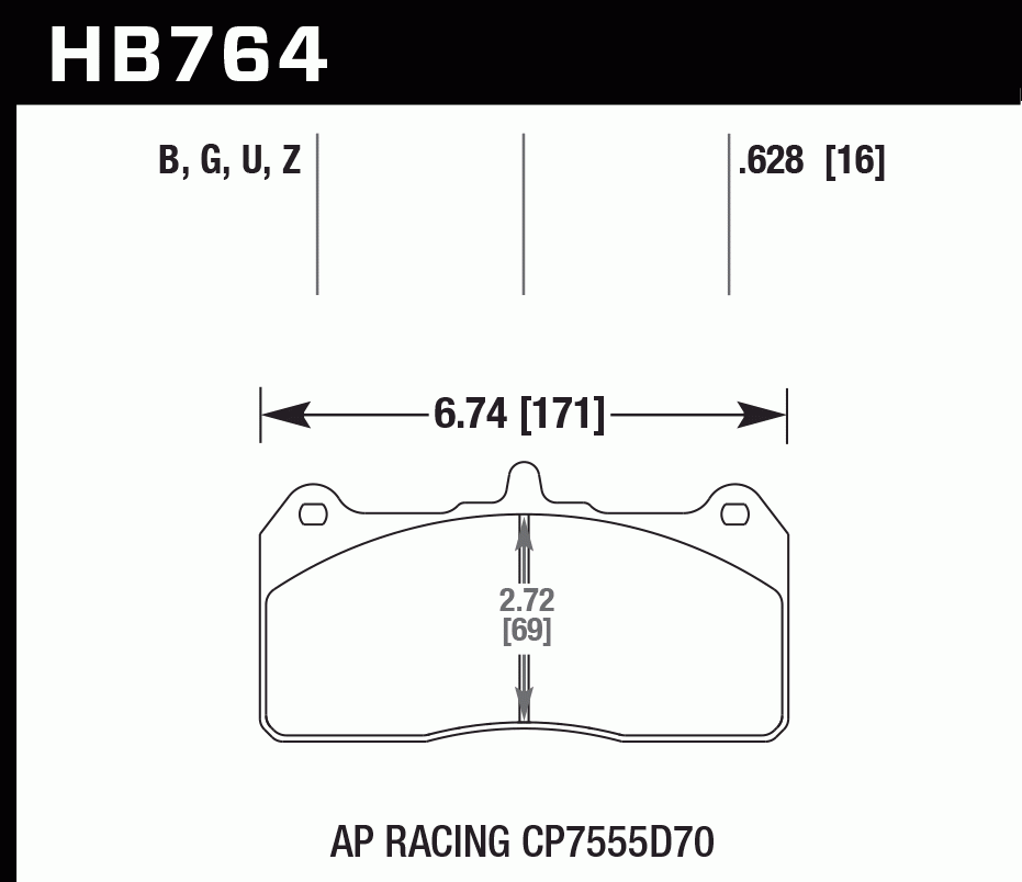Колодки тормозные HB764G.628 HAWK DTC-60 AP Racing CP7555D70; Caliper CP8520 / CP8521 / CP8522
