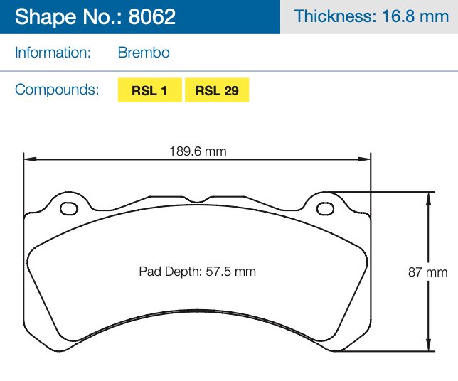 Колодки тормозные 8062-RSL29 PAGID RSL29 Brembo Caliper Family J, N