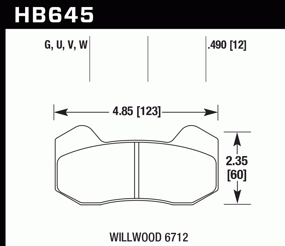 Колодки тормозные HB645D.490 HAWK ER-1 Wilwood 6712 12 mm