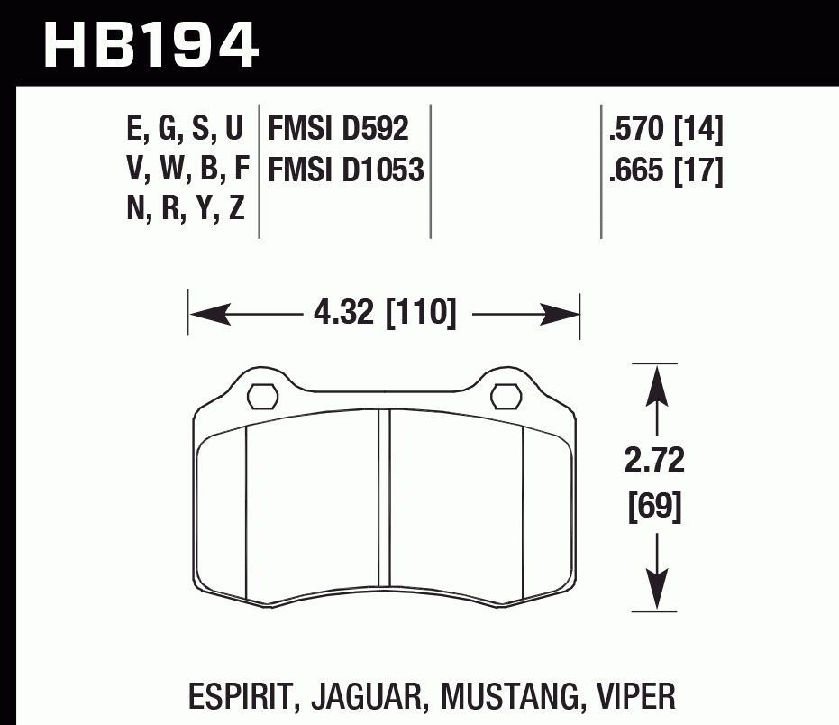 Колодки тормозные HB194D.665 HAWK ER-1
