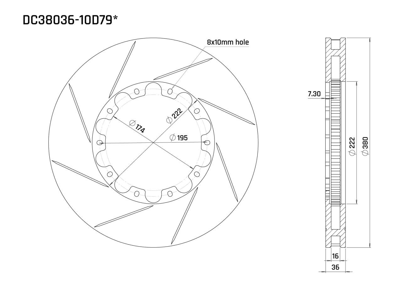 Ротор тормозного диска 380*36mm, DC Brakes DC38036-10D79S, D крепеж, (передние BMW M G8x)