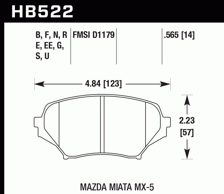 Колодки тормозные HB522D.565 HAWK ER-1 передние MAZDA MX-5 NC