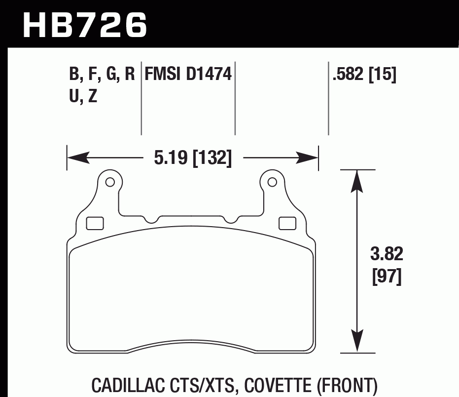 Колодки тормозные HB726D.582 HAWK ER-1 перед Camaro 6.2 2010-13; Corvette C7 2013-> ; Cadillac CT6;