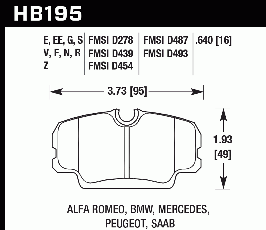 Колодки тормозные HB195U.640 HAWK DTC-70 BMW E30