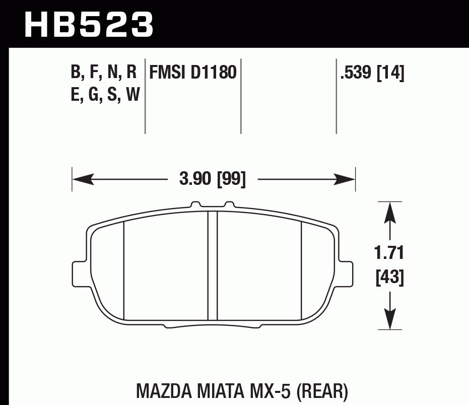 Колодки тормозные HB523D.539 HAWK ER-1 задние Mazda Miata MX-5 NC; ND; FIAT 124 SPIDER;
