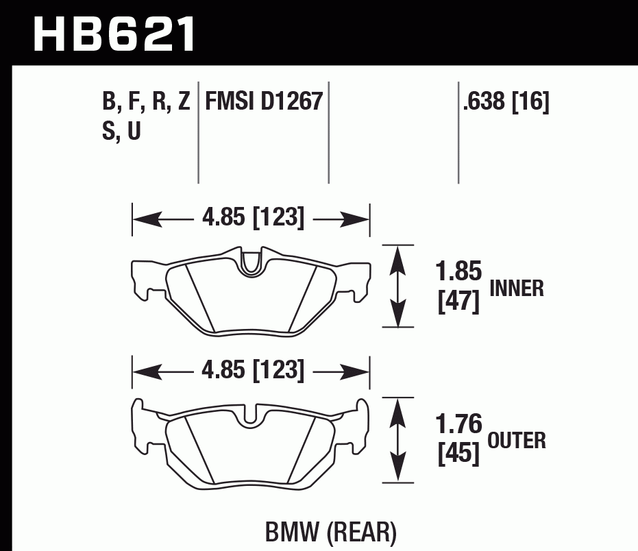 Колодки тормозные HB621D.638 HAWK ER-1 BMW (Rear) BMW E90/E91/E92 318/320/325/330/E87 130i