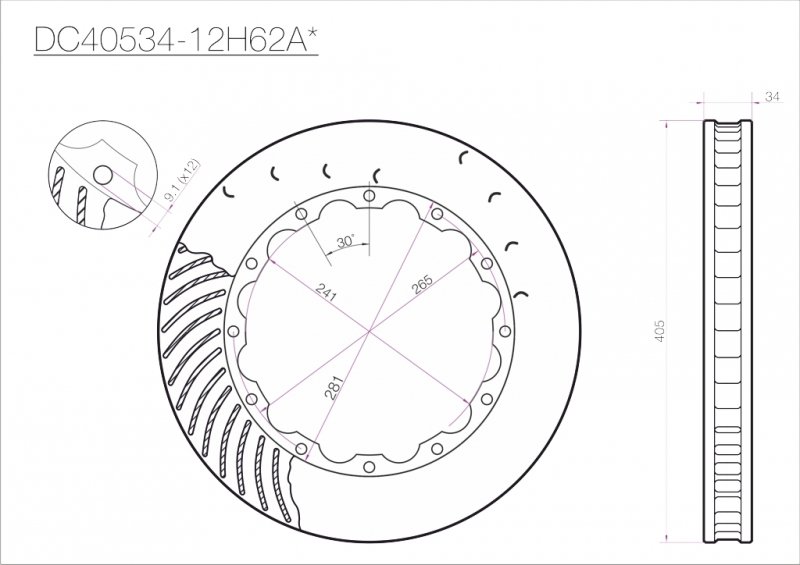 Ротор тормозного диска 405*34mm, DC Brakes DC40534-12H62A, H крепеж, (Brembo, JBT)