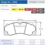 Колодки тормозные 4908-RSL1 PAGID RSL1 (HB905) Porsche 911 Carrera (991) перед; D=65mm