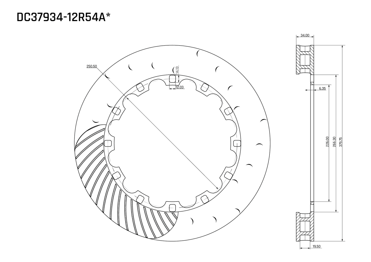 Ротор тормозного диска 379*34mm, DC Brakes DC37934-12R54A