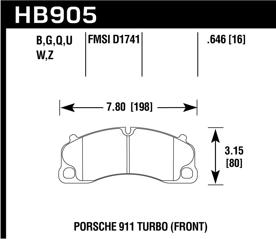 Колодки тормозные HB905G.646 HAWK DTC-60 перед Porsche 911 991 Turbo; D=65mm
