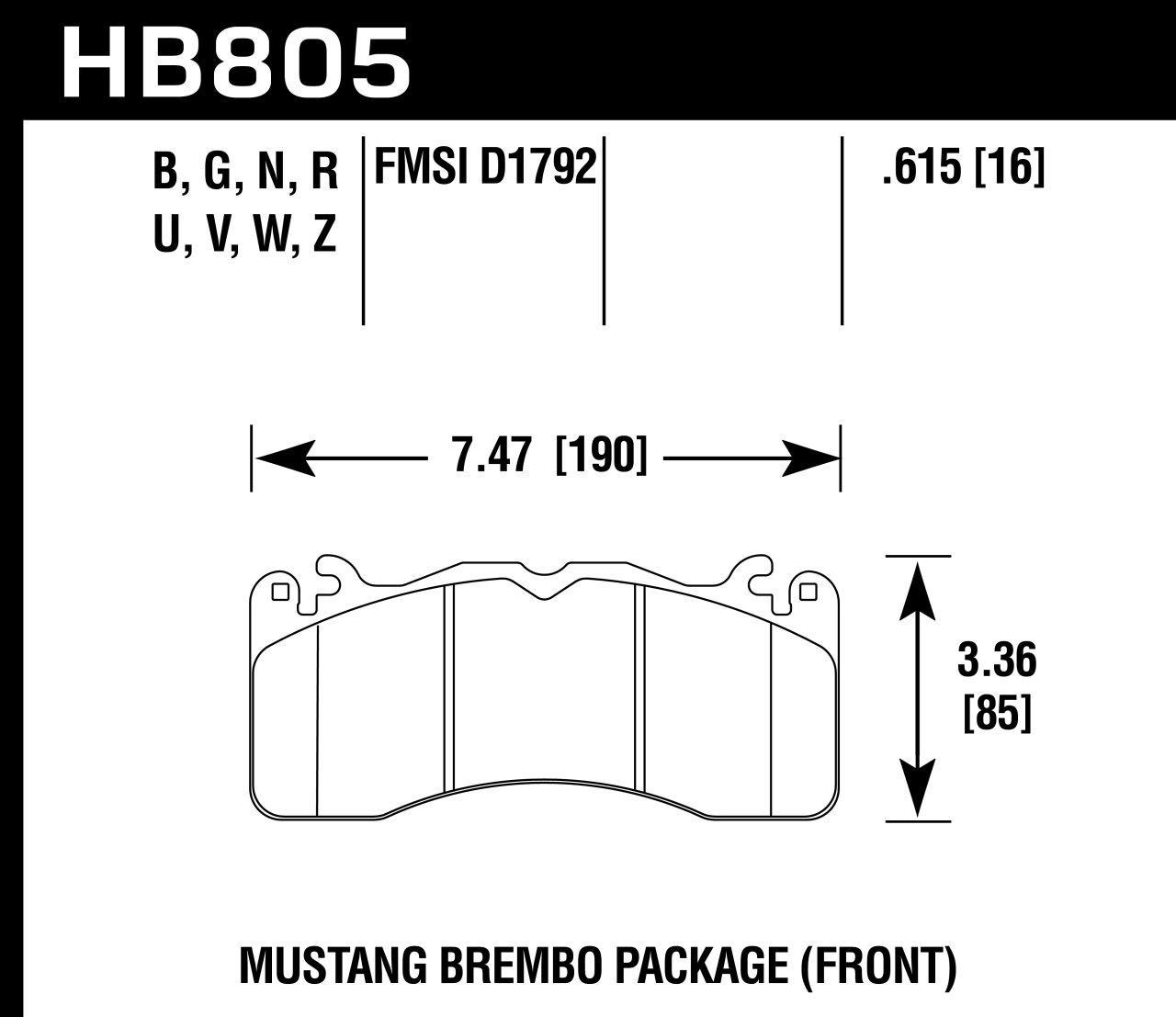 Колодки тормозные HB805W.615 HAWK DTC-30 перед FORD MUSTANG BREMBO PACKAGE 2015->