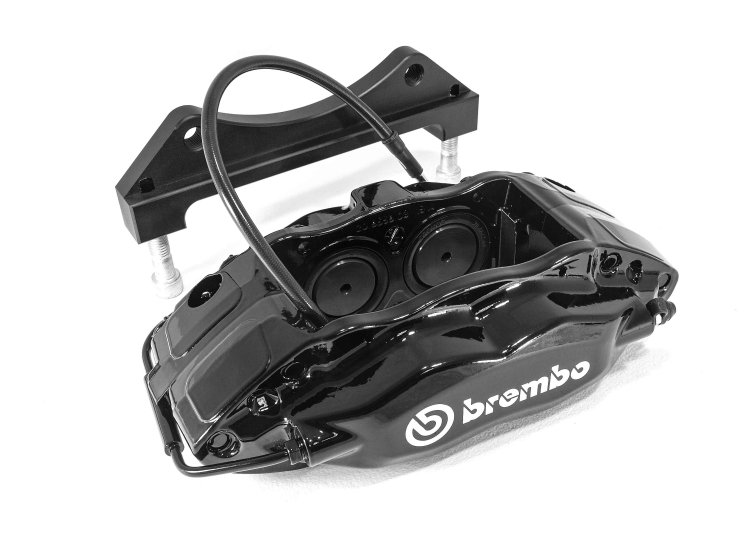 Комплект суппортов 2 шт. Brembo 4 поршня+адаптеры+армир. торм. шланги (2 шт) Черные VAG-B4B-GN3BK